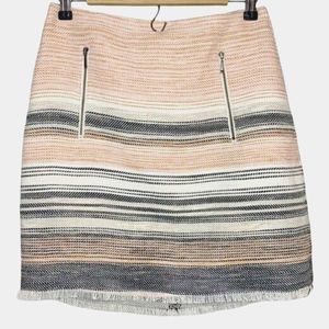 Ann Taylor Loft Pink Striped Lined Tweed Skirt Frayed Hem Zipper Women 2